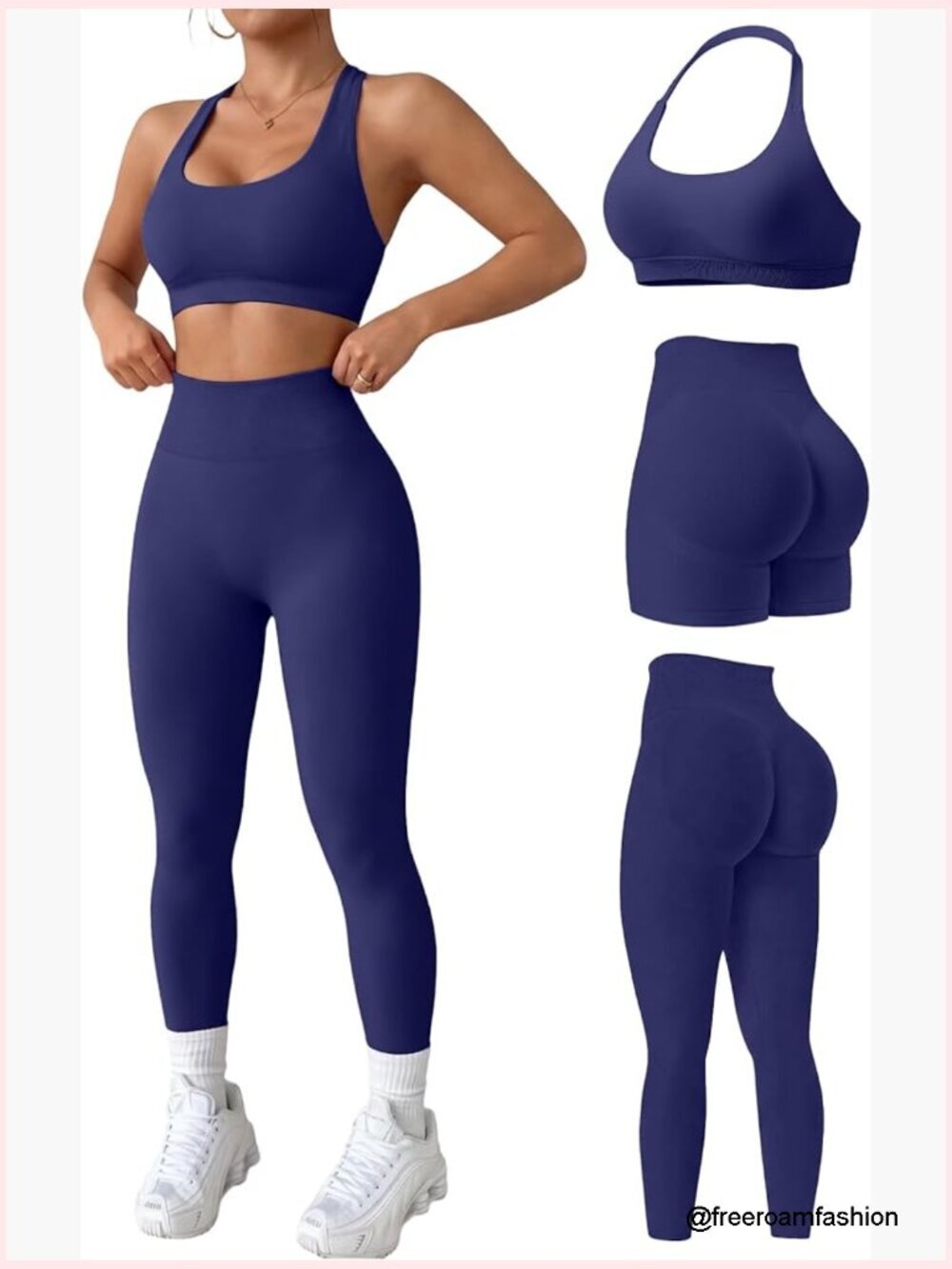 3 Piece Workout Set Women High Waisted Leggings Shorts Sports Bra